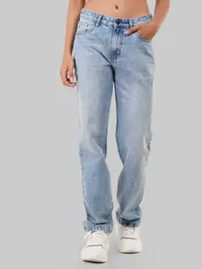 Underrated Club Women Straight Fit Low Distress Heavy Fade Jeans