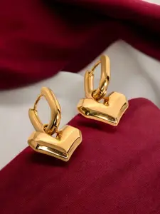 PALMONAS 18KT Gold Plated Stainless Steel Peripheral Heart Shaped Hoop Earrings