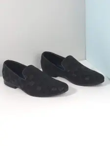 Mochi Men Woven Design Leather Formal Slip-On Shoes