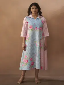 Anouk Women Cotton Shirt Collar Printed Ethnic Dress