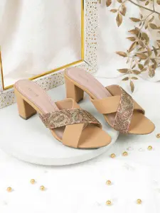 Mochi Women Embellished Block Peep Toes Heels