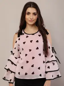 Raabta Fashion Polka Dot Print Cold-Shoulder Georgette Top