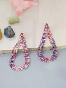 Niscka Rhodium-Plated American Diamond Studded Teardrop Shaped Drop Earrings