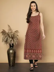Vbuyz Women Floral Printed Round-Neck Straight Cotton Kurta