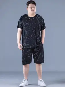 StyleCast Plus Size Abstract Printed Round Neck Pure Cotton T-Shirt And Shorts