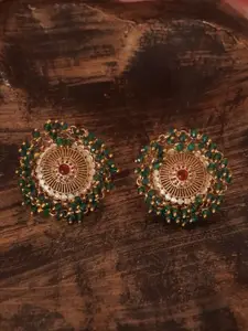 Niscka Gold-Plated Artificial Stone Studded And Beaded Contemporary Studs