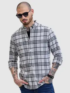 Snitch Men Classic Fit Button-Down Collar Tartan Checked Cotton Casual Shirt