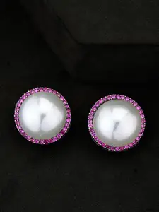 ATIBELLE Silver-Plated Artificial Stones Studded Circular Studs