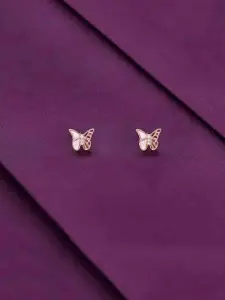 KAI JEWEL Rose Gold-Plated 92.5 Sterling Silver CZ-Studded Butterfly Shaped Studs Earrings