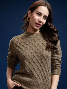 Tokyo Talkies Women Oversized Round Neck Full Sleeve Sweater