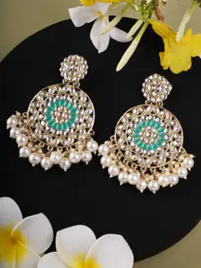 Adwitiya Collection 24K Gold-Plated Stones Studded And Beaded Contemporary Drop Earrings