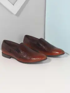 Mochi Men Leather Textured Formal Slip-On Shoes