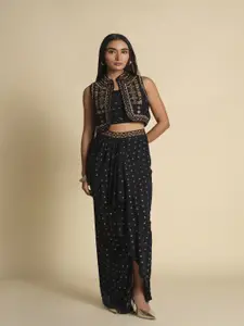 Global Desi Woven Design Top with Trousers & Jacket