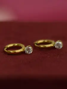 PALMONAS 18k Gold Plated Athena Solitaire Stainless Steel Hoop Earrings