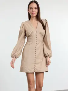 Trendyol Women V-Neck Puff Sleeves Empire Mini Dress