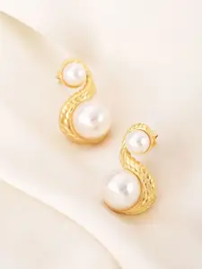PALMONAS 18KT Gold Plated Stainless Steel Enchantress Pearls Studs Earrings