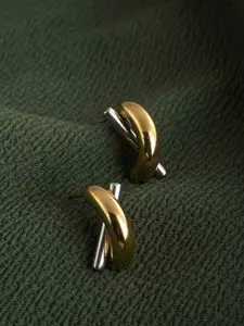 PALMONAS18KT Gold Plated Stainless Steel Contemporary Bi-metal Studs Earrings