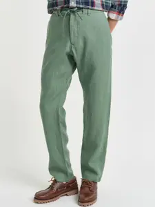 GANT Men Relaxed Fit Linen Drawstring Mid Rise Trousers