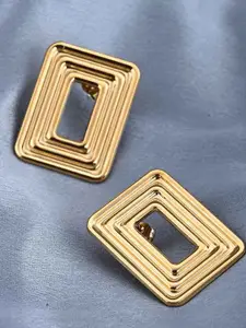 PALMONAS 18KT Gold Plated Stainless Steel Rectangular Statement Studs Earrings