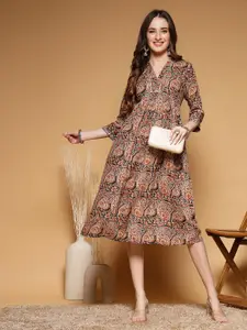 SUBAGI FASHION Women Ethnic Motifs Printed Cotton Fit & Flare Midi Dress
