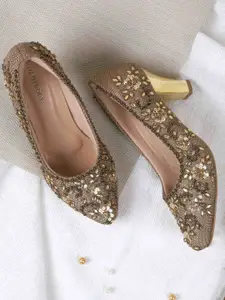 Mochi Women Embellished Slim Heeled Peep Toes