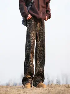 StyleCast Men Animal Printed Wide Leg Mid-Rise Cotton Jeans