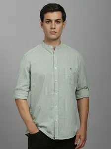 Louis Philippe Jeans Men Slim Fit Band Collar Vertical Striped Cotton Casual Shirt