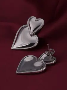 PALMONAS 18KT Silver Plated Stainless Steel Double Heart Shaped Drop Earrings