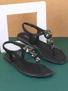 Metro Women Embellished T-Strap Flats