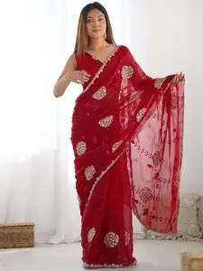 Satrani Ethnic Motifs Sequinned Pure Chiffon Saree