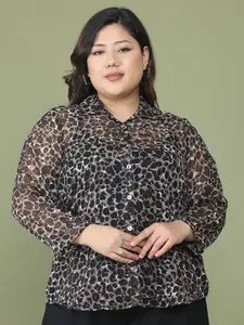 theRebelinme Women Plus Size Spread Collar Animal Printed Casual Shirt