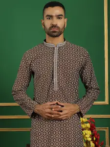 Jompers Geometric Printed Mandarin Collar Straight Kurta