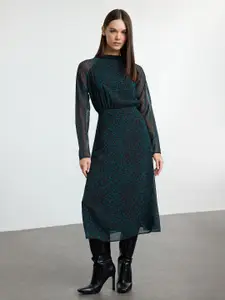 Trendyol Print Cowl Neck Fit & Flare Midi Dress