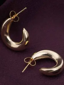 PALMONAS 18k Gold Plated Cursive C Stainless Steel Hoop Earrings