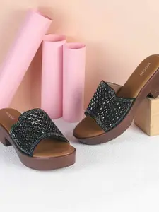 Mochi Women Embellished Suede Platform Peep Toes