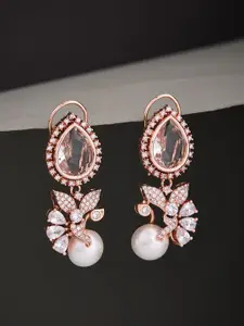 ATIBELLE gold plated & white kundan stone studded Floral shaped drop Earrings