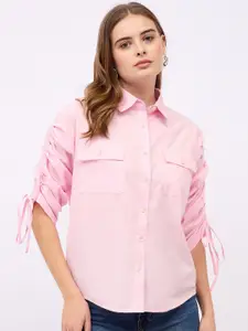 Styli Women Oversized Fit Spread Collar Solid Cotton Casual Shirt