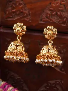 Adwitiya Collection Gold-Plated Artificial Beaded Classic Shaped Jhumkas