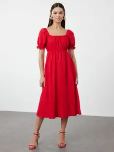 Trendyol Square Neck Puff Sleeve Fit & Flare Midi Dress