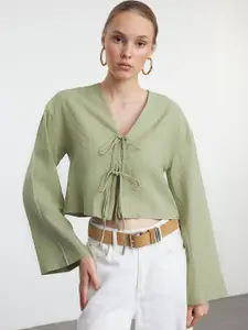 Trendyol Women Self Design Tie-Ups Blouson Top