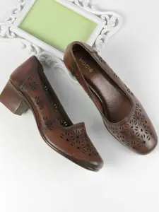 Mochi Leather Block Pumps with Laser Cuts