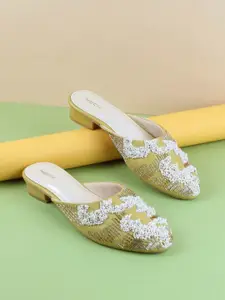 Mochi Women Woven Design Mules Flats