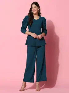 Fashion FRICKS Women Solid Top With Trousers Co-ords