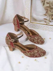 Mochi Women Embellished Stiletto Pumps with Laser Cuts