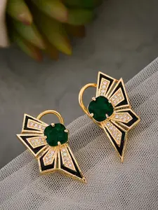 ATIBELLE Gold Plated & Green-White Cubic Zirconia Stone Contemporary shaped studs