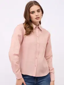 Styli Women Spread Collar Textured Cotton Casual Shirt