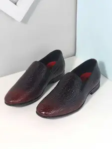 Mochi Men Woven Design Leather Formal Slip-On Shoes