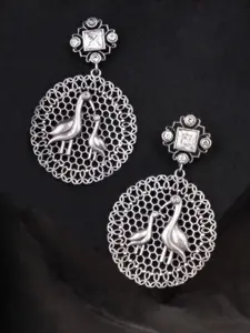 Adwitiya Collection Silver-Plated Artificial Stones Studded Circular Shaped Drop Earrings