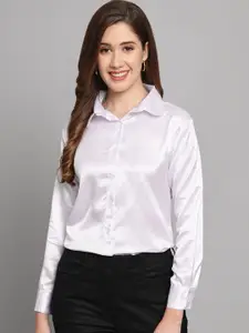 Funday Fashion Women Spread Collar Solid Satin Formal Shirt