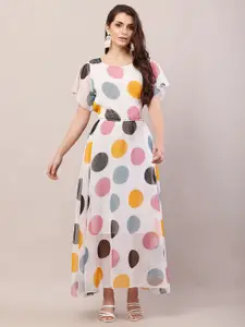 Raabta Fashion Polka Dot Print Georgette Fit & Flare Maxi Dress